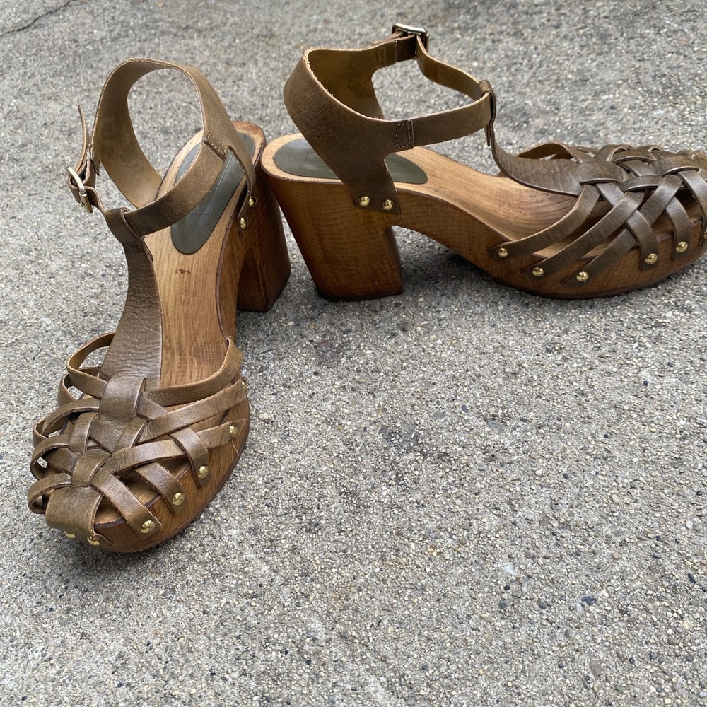 TopShop Boho Leather Mary Jane Wooden Heels